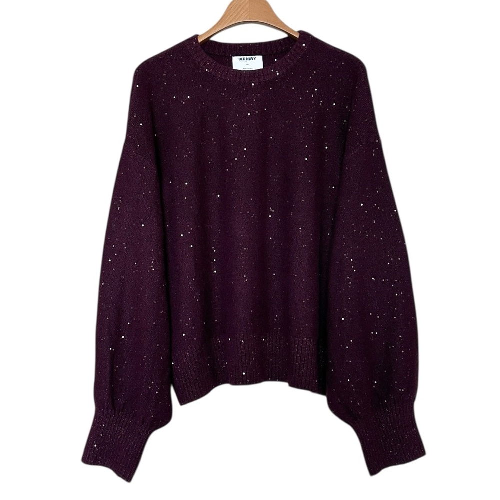 Old Navy Purple Sequined Sweater Crewneck‎ Balloon Sleeve Fancy Elegant Size 3X